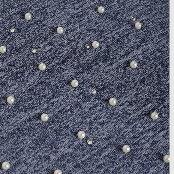 NWT 2X Laura long sleeve lightweight scoop neck summer blue pearl beaded top - Picture 4 of 12